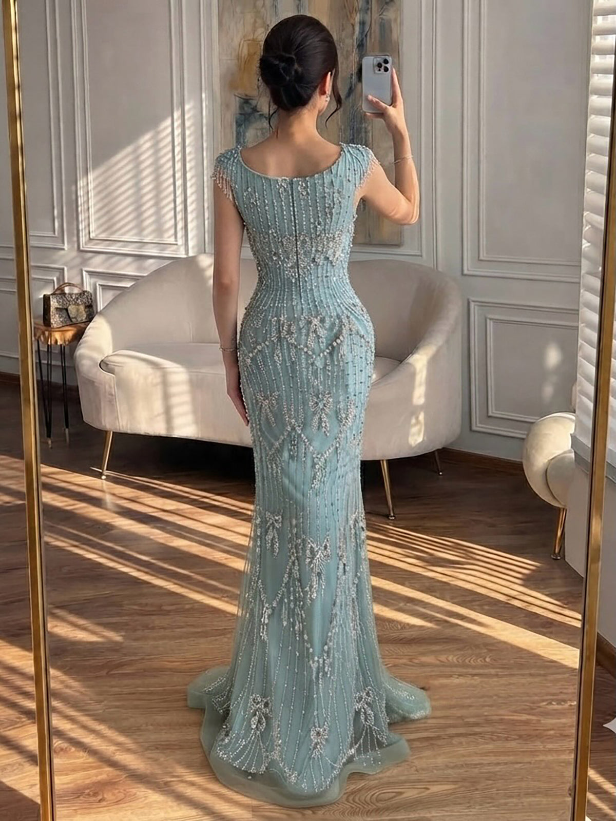 Luxury Pink Crystal Beaded Mermaid Deep V Evening Dress LA73696