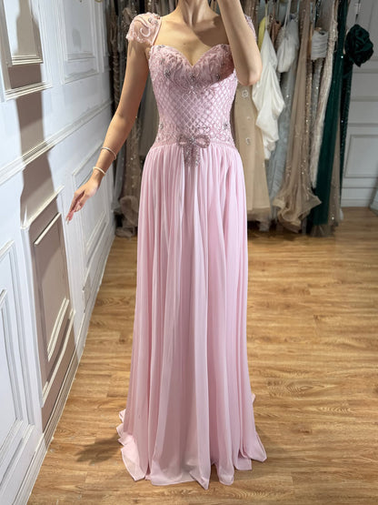 Elegant Caramel Beaded Chiffon A Line Sweetheart Evening Dress LA73698