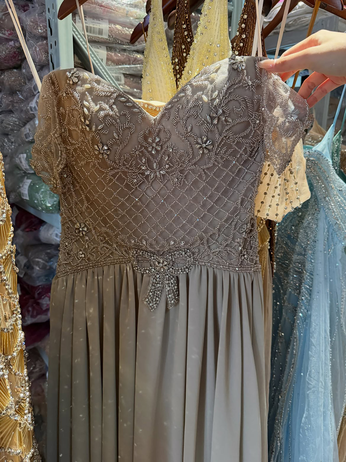 Elegant Caramel Beaded Chiffon A Line Sweetheart Evening Dress LA73698