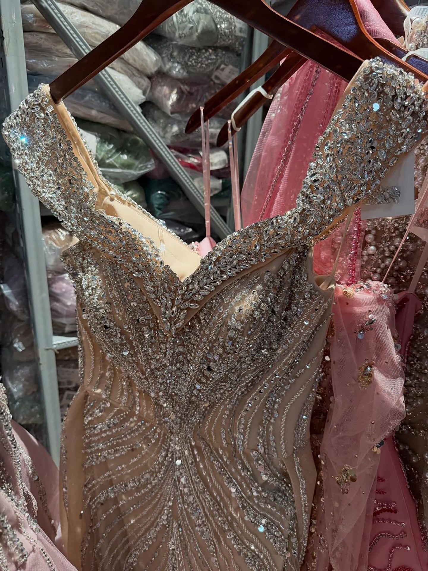 Luxury Nude Crystal Beaded Mermaid Dress with Overskirt LA73710