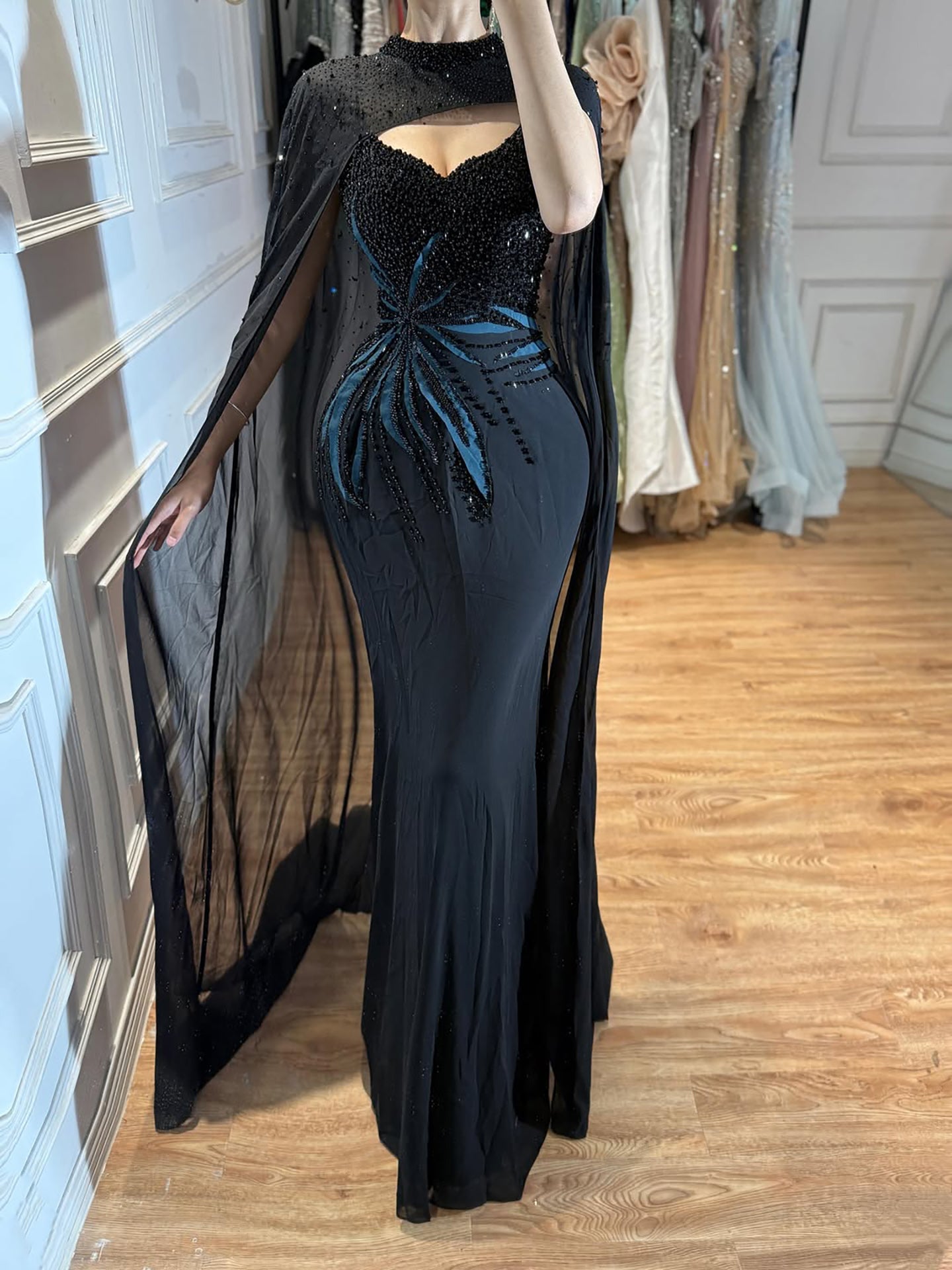 Luxury Black Wine Red Beaded Mermaid Evening Dress LA73743
