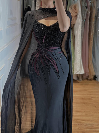 Luxury Black Wine Red Beaded Mermaid Evening Dress LA73743