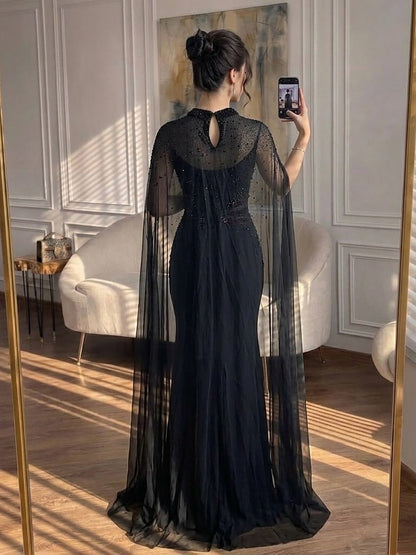Luxury Black Wine Red Beaded Mermaid Evening Dress LA73743