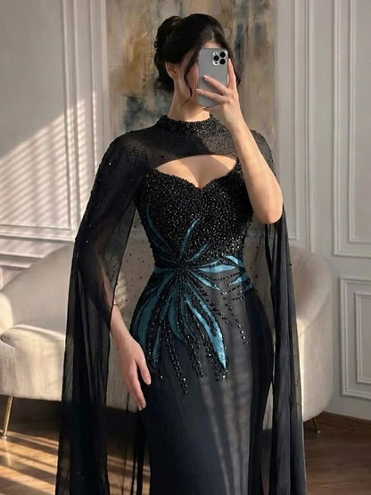 Luxury Black Wine Red Beaded Mermaid Evening Dress LA73743