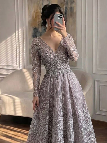 Luxury Pink Beaded A Line Evening Dress LA73744