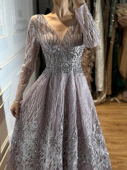 Luxury Pink Beaded A Line Evening Dress LA73744