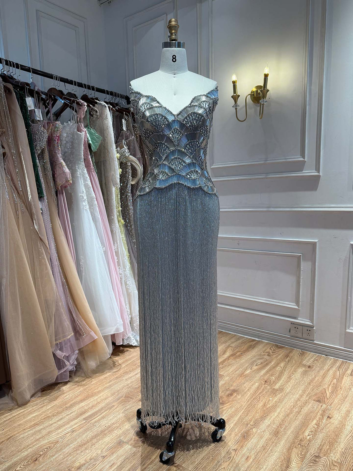 Luxury Hand Made Gold Scallop Tassel Evening Dress LA73748