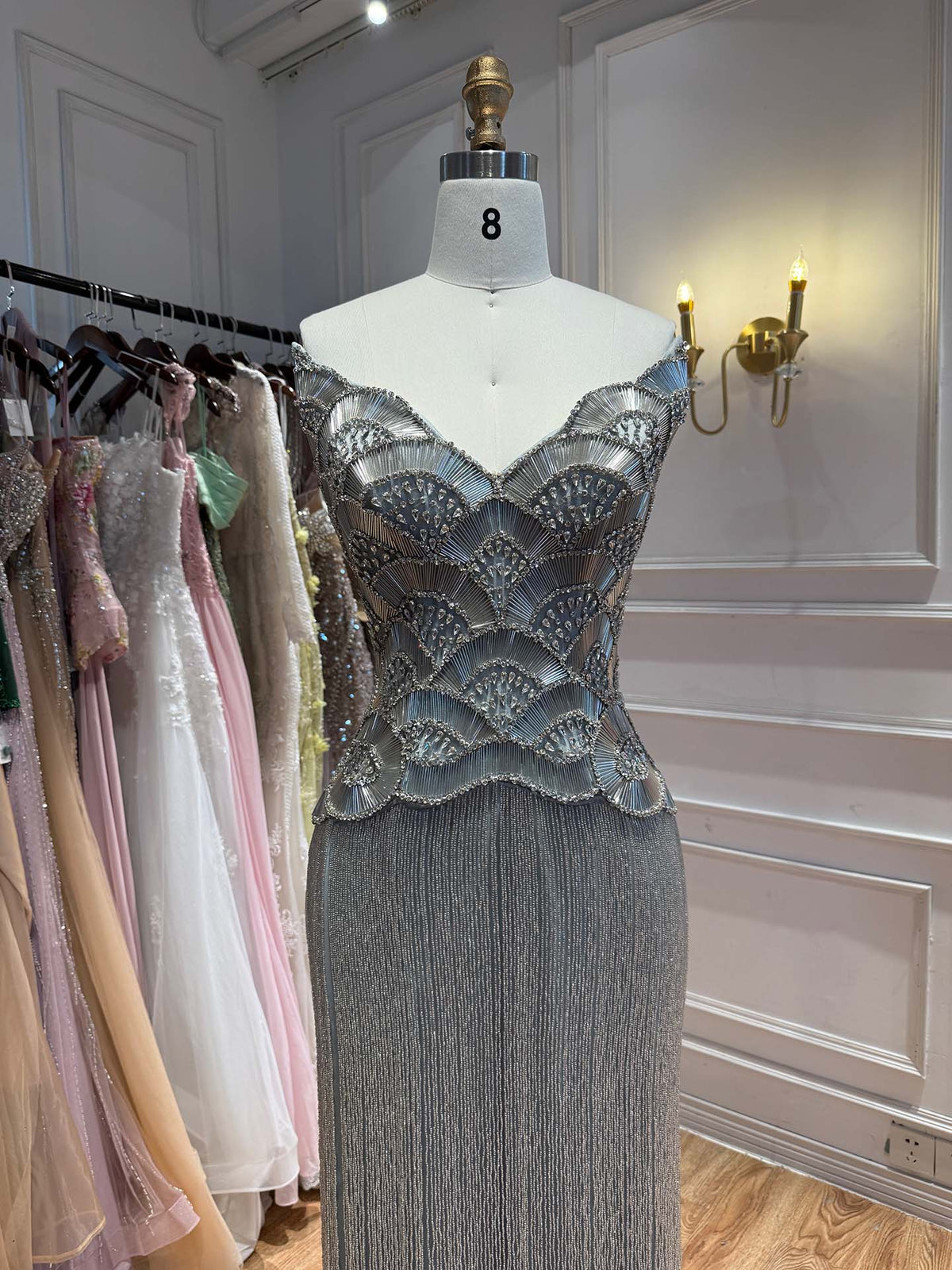Luxury Hand Made Gold Scallop Tassel Evening Dress LA73748