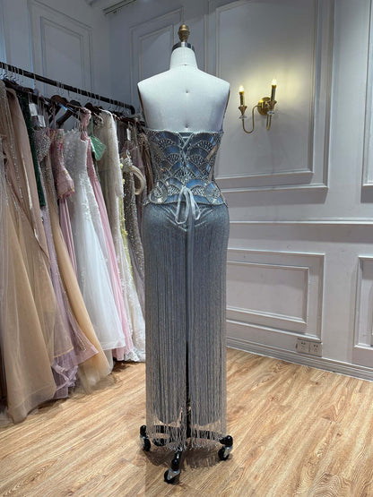 Luxury Hand Made Gold Scallop Tassel Evening Dress LA73748