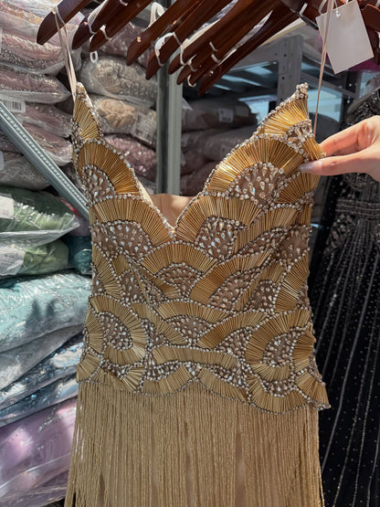 Luxury Hand Made Gold Scallop Tassel Evening Dress LA73748
