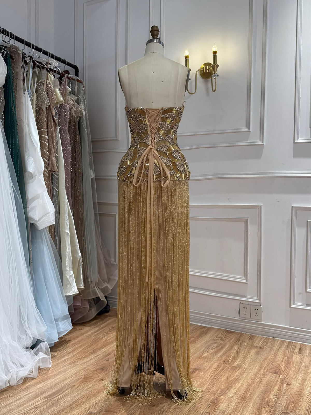 Luxury Hand Made Gold Scallop Tassel Evening Dress LA73748