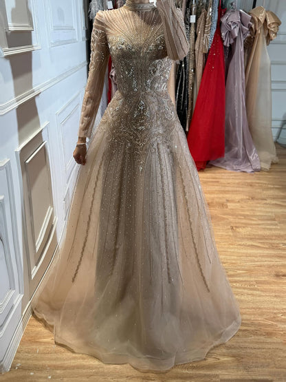 Luxury Turquoise Crystal Beaded Evening Dress LA73752