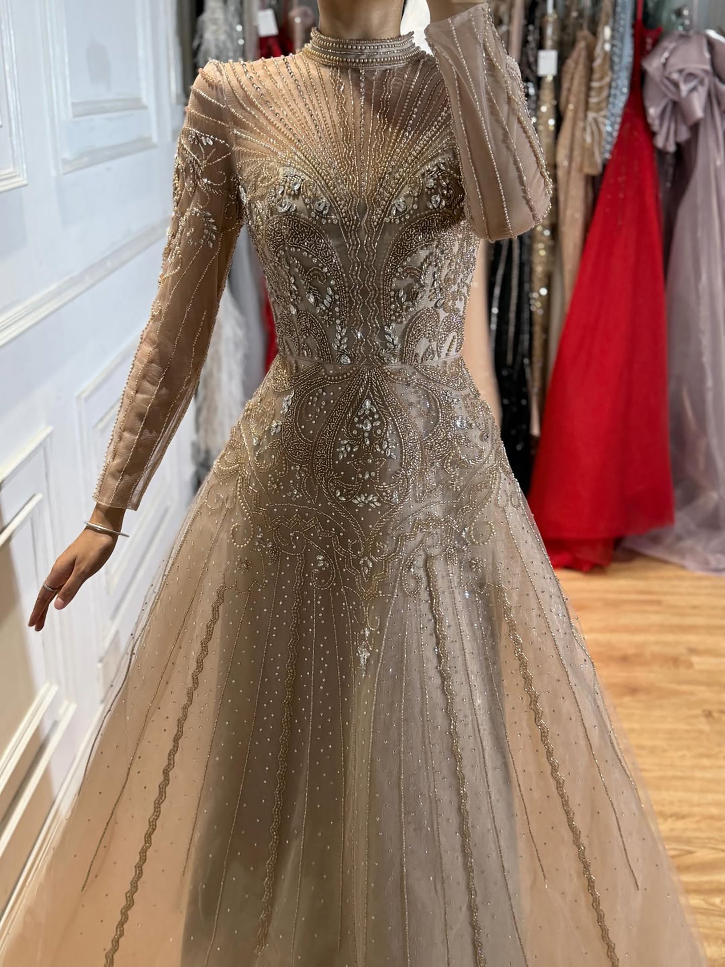 Luxury Turquoise Crystal Beaded Evening Dress LA73752