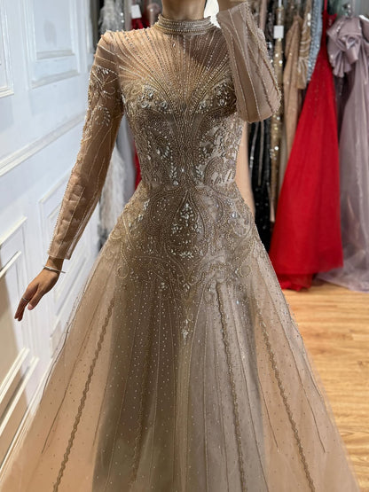 Luxury Turquoise Crystal Beaded Evening Dress LA73752