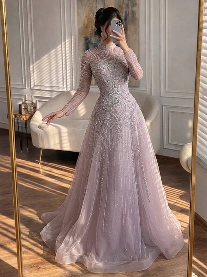 Luxury Turquoise Crystal Beaded Evening Dress LA73752