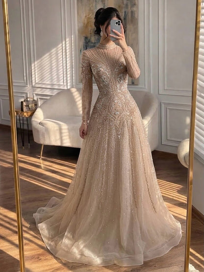 Luxury Turquoise Crystal Beaded Evening Dress LA73752