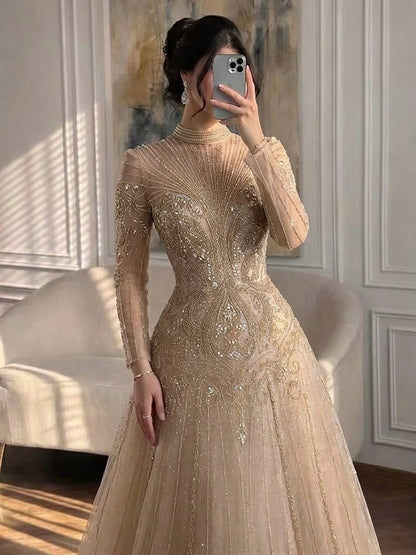 Luxury Turquoise Crystal Beaded Evening Dress LA73752