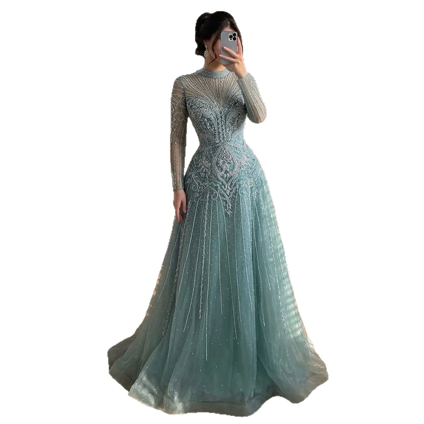 Luxury Turquoise Crystal Beaded Evening Dress LA73752