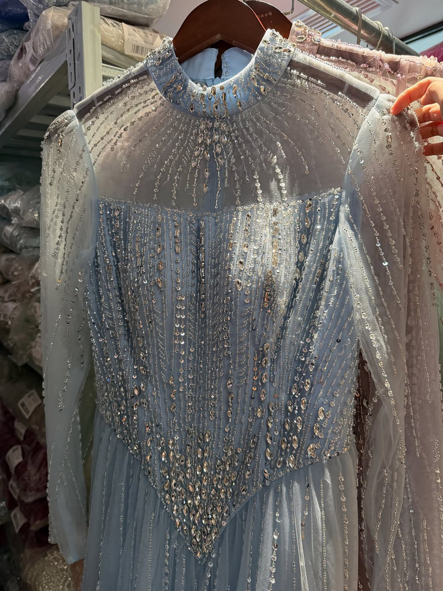 Luxury Nude Crystal Beaded A Line Evening Dress LA73753