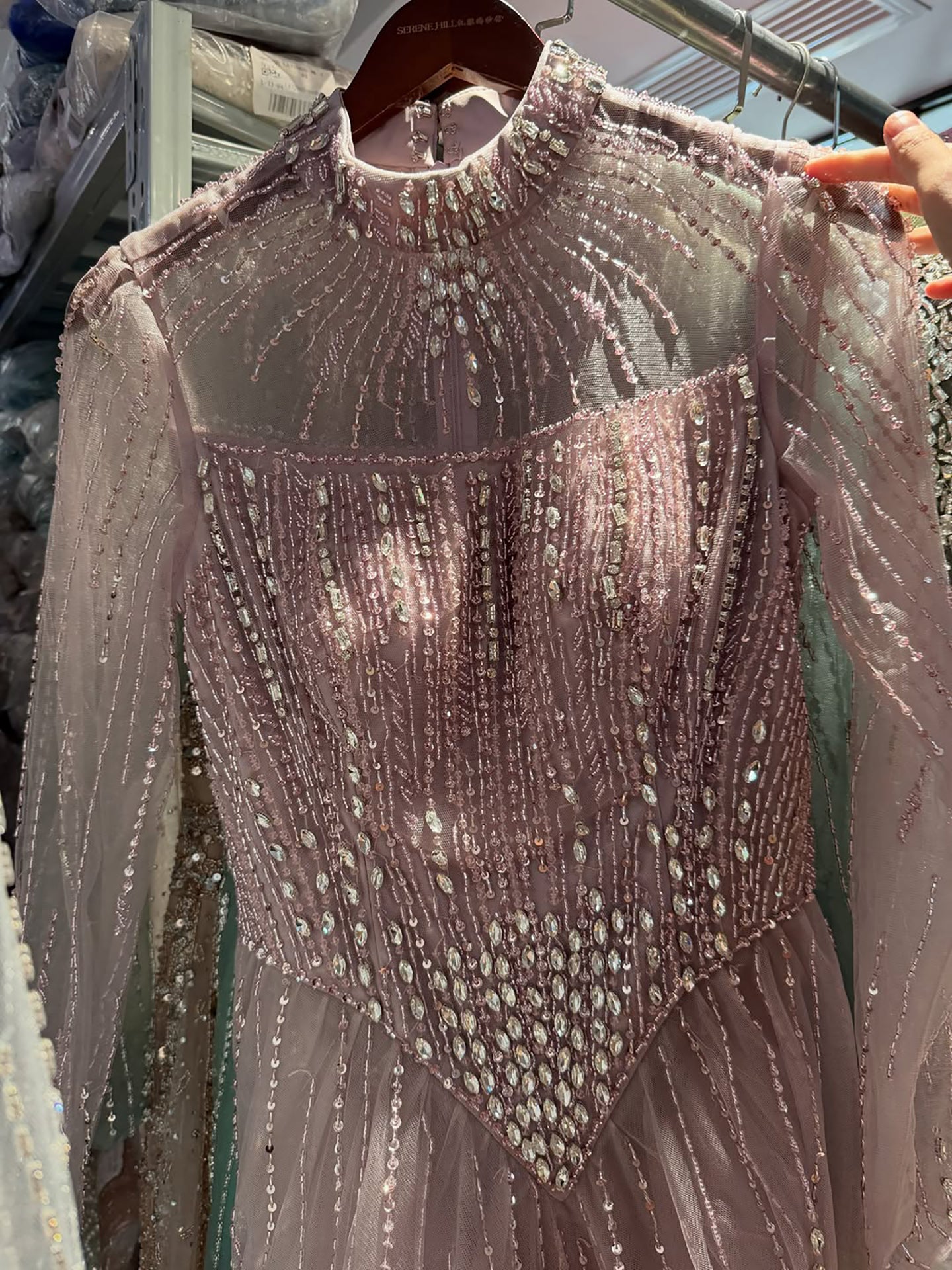 Luxury Nude Crystal Beaded A Line Evening Dress LA73753