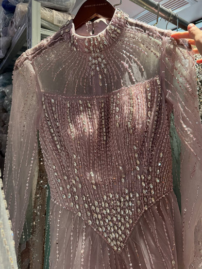 Luxury Nude Crystal Beaded A Line Evening Dress LA73753