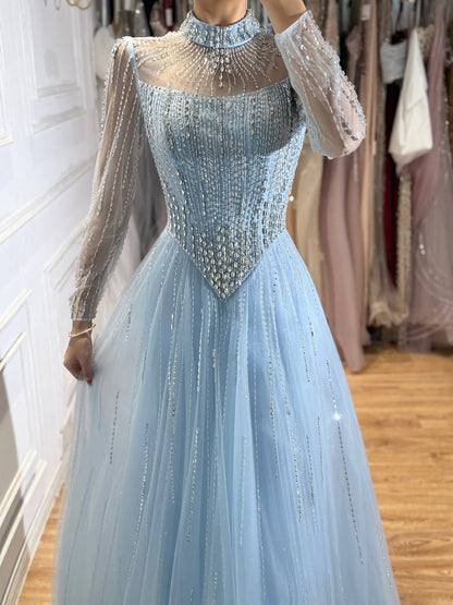 Luxury Nude Crystal Beaded A Line Evening Dress LA73753