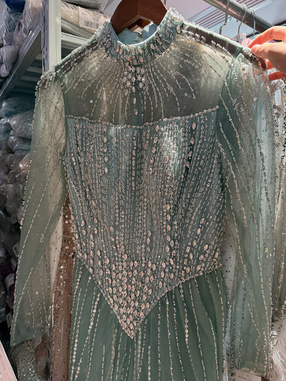 Luxury Nude Crystal Beaded A Line Evening Dress LA73753