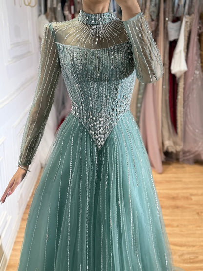 Luxury Nude Crystal Beaded A Line Evening Dress LA73753