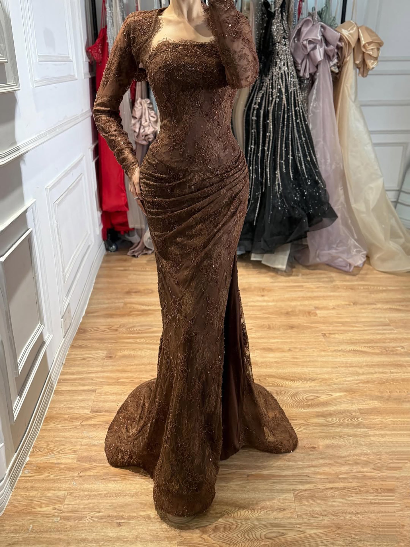 Luxury Blue Lace Beaded Mermaid Gown LA73769