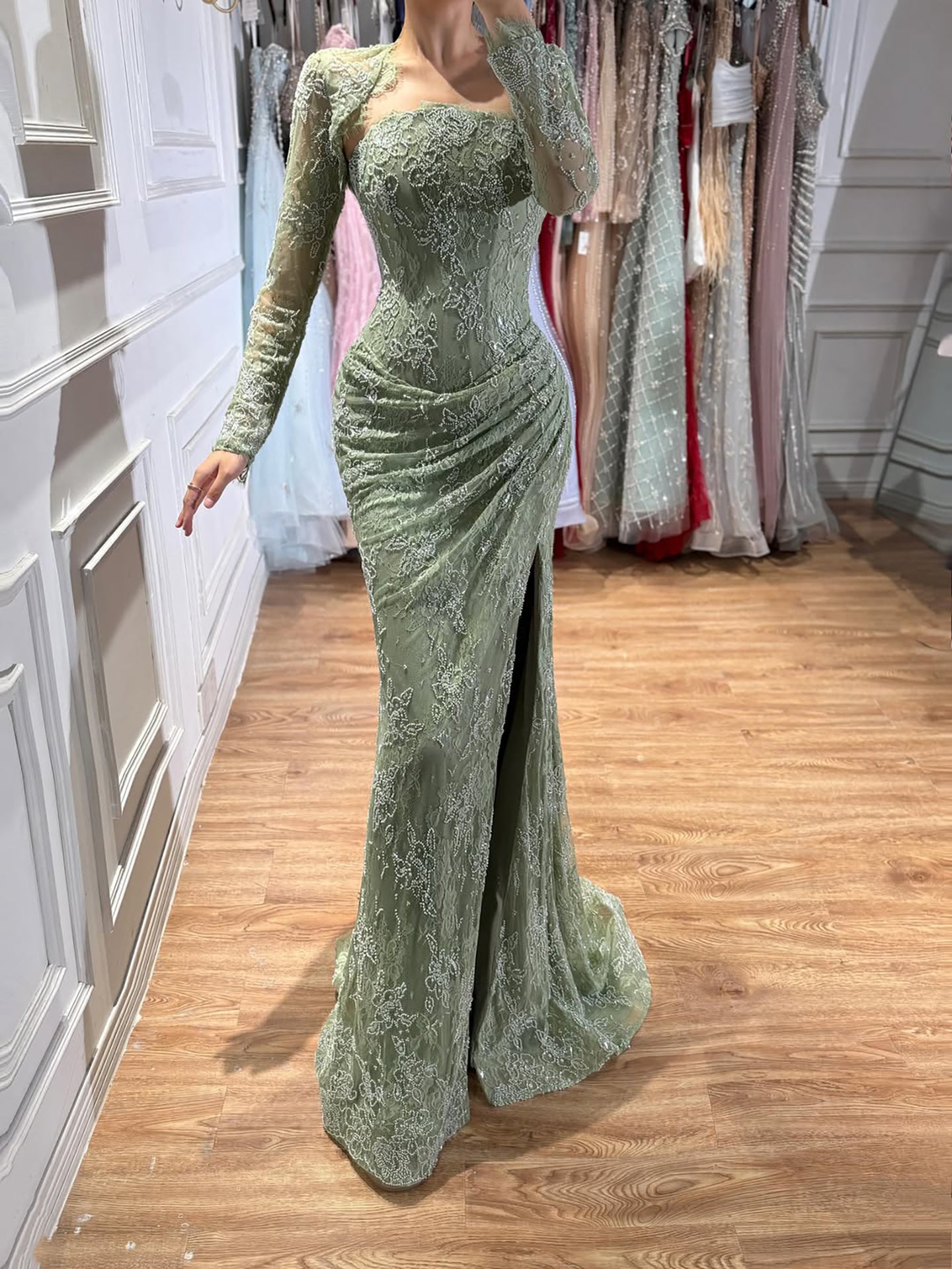 Luxury Blue Lace Beaded Mermaid Gown LA73769