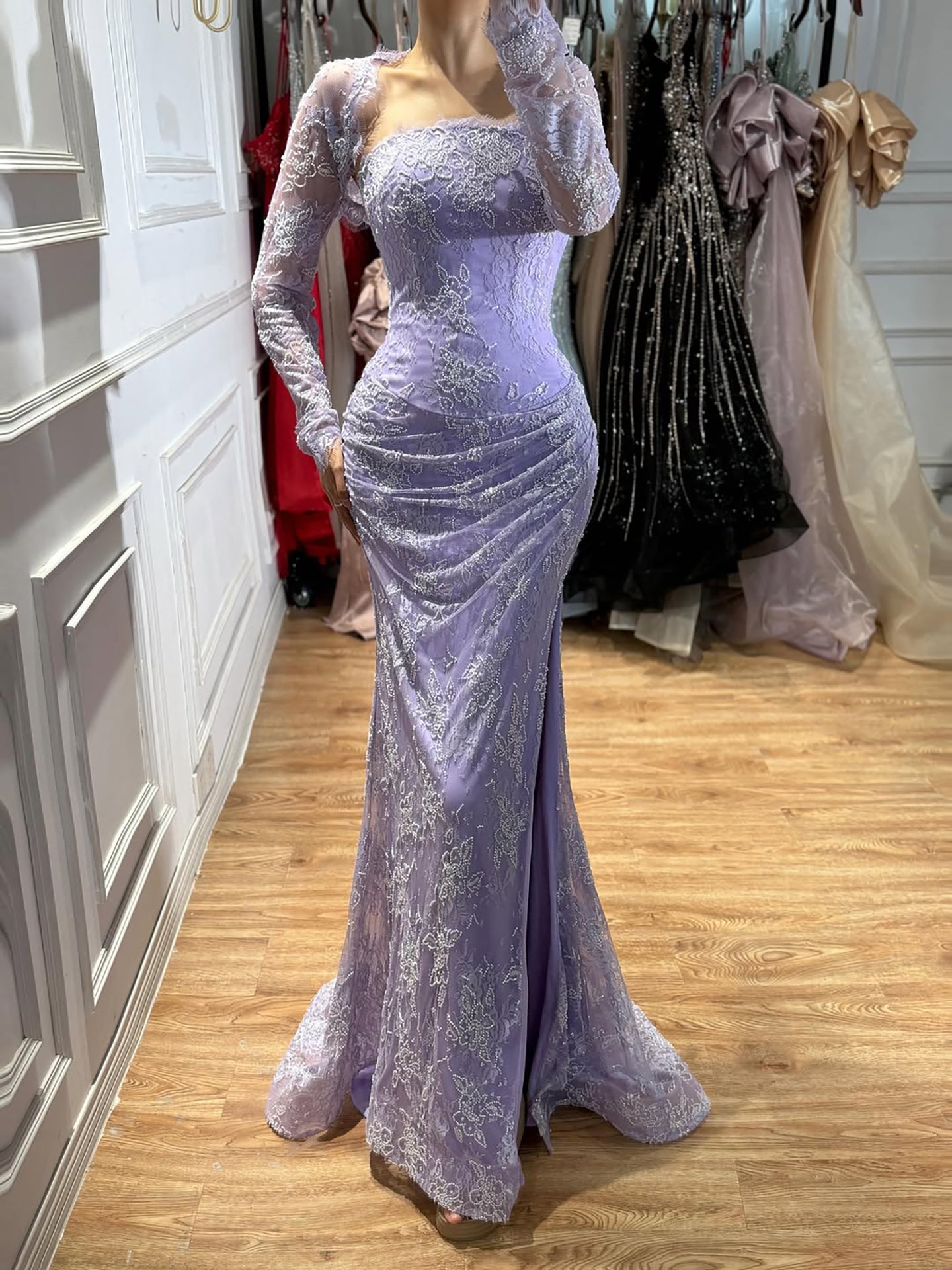 Luxury Blue Lace Beaded Mermaid Gown LA73769