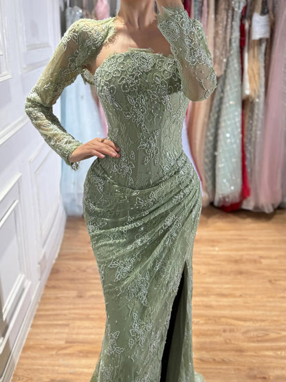 Luxury Blue Lace Beaded Mermaid Gown LA73769