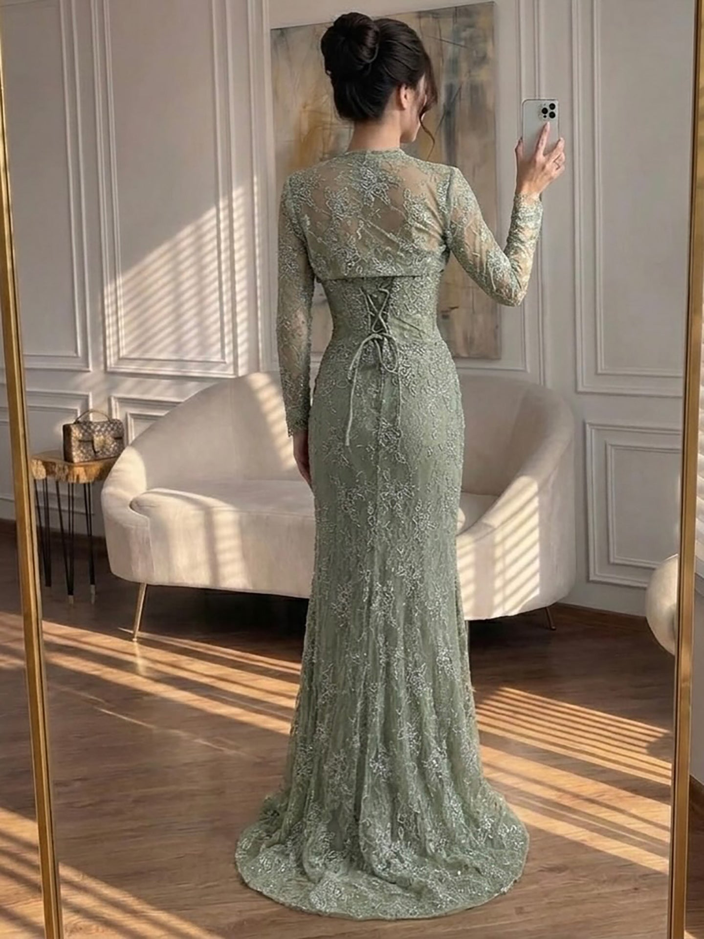 Luxury Blue Lace Beaded Mermaid Gown LA73769