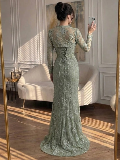 Luxury Blue Lace Beaded Mermaid Gown LA73769