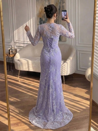 Luxury Blue Lace Beaded Mermaid Gown LA73769
