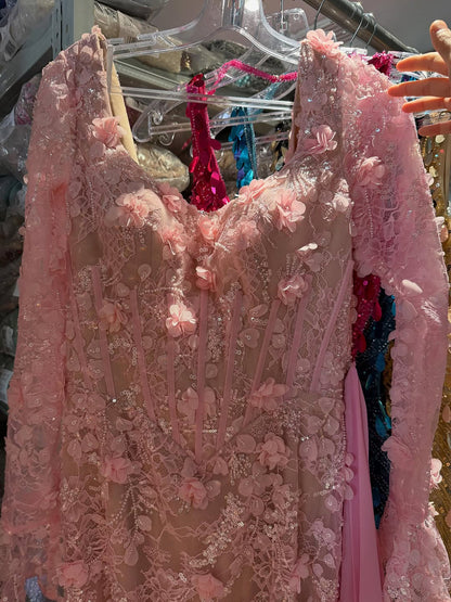 Luxury Pink 3D Floral Beaded Mermaid Gown LA73774