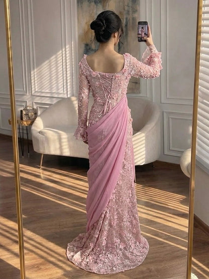 Luxury Pink 3D Floral Beaded Mermaid Gown LA73774