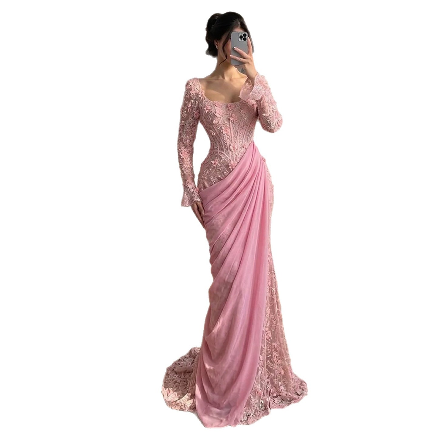 Luxury Pink 3D Floral Beaded Mermaid Gown LA73774