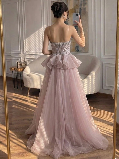 Luxury Nude Crystal Beaded Mermaid Dress with Overskirt LA73786