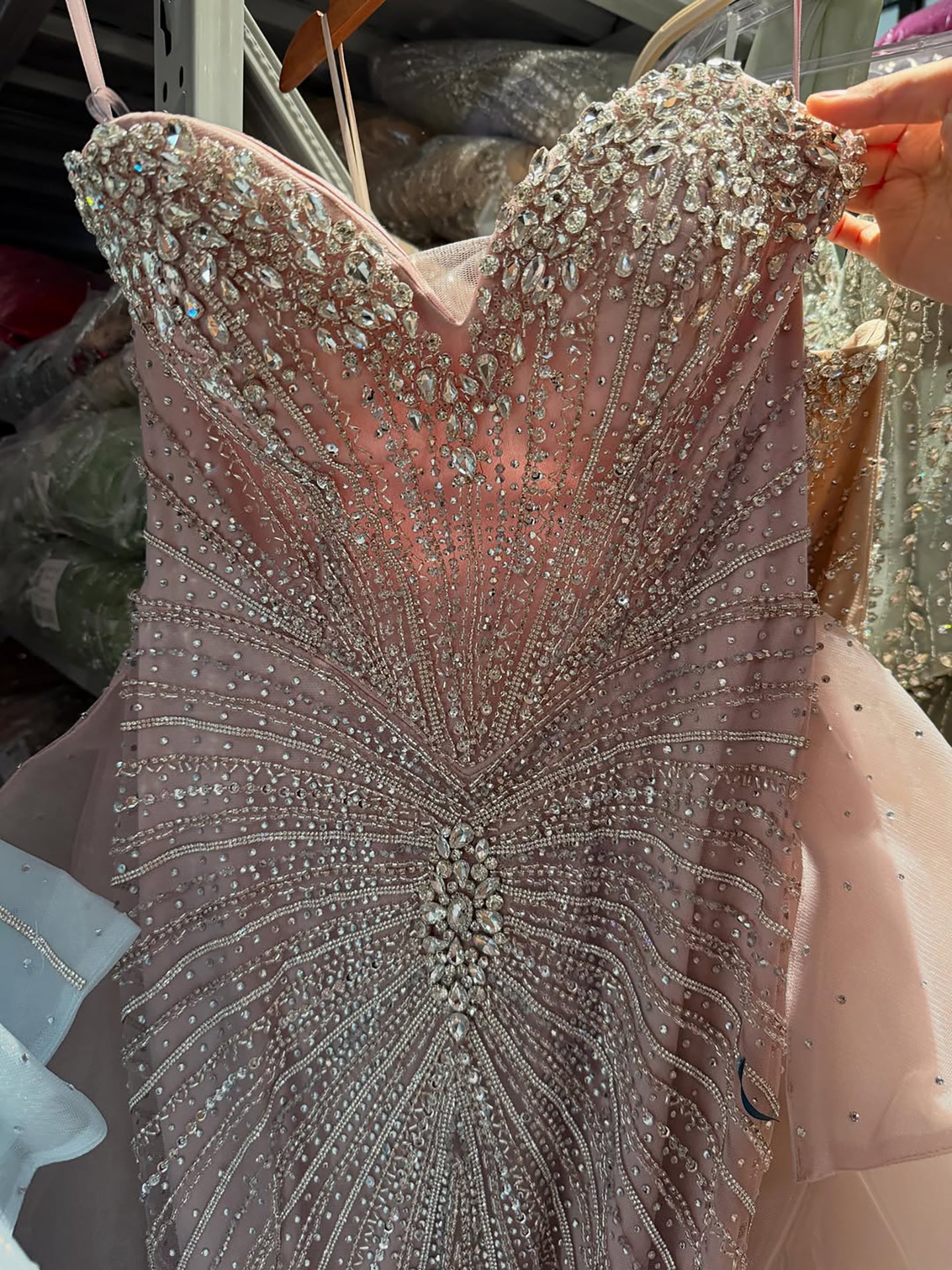 Luxury Nude Crystal Beaded Mermaid Dress with Overskirt LA73786