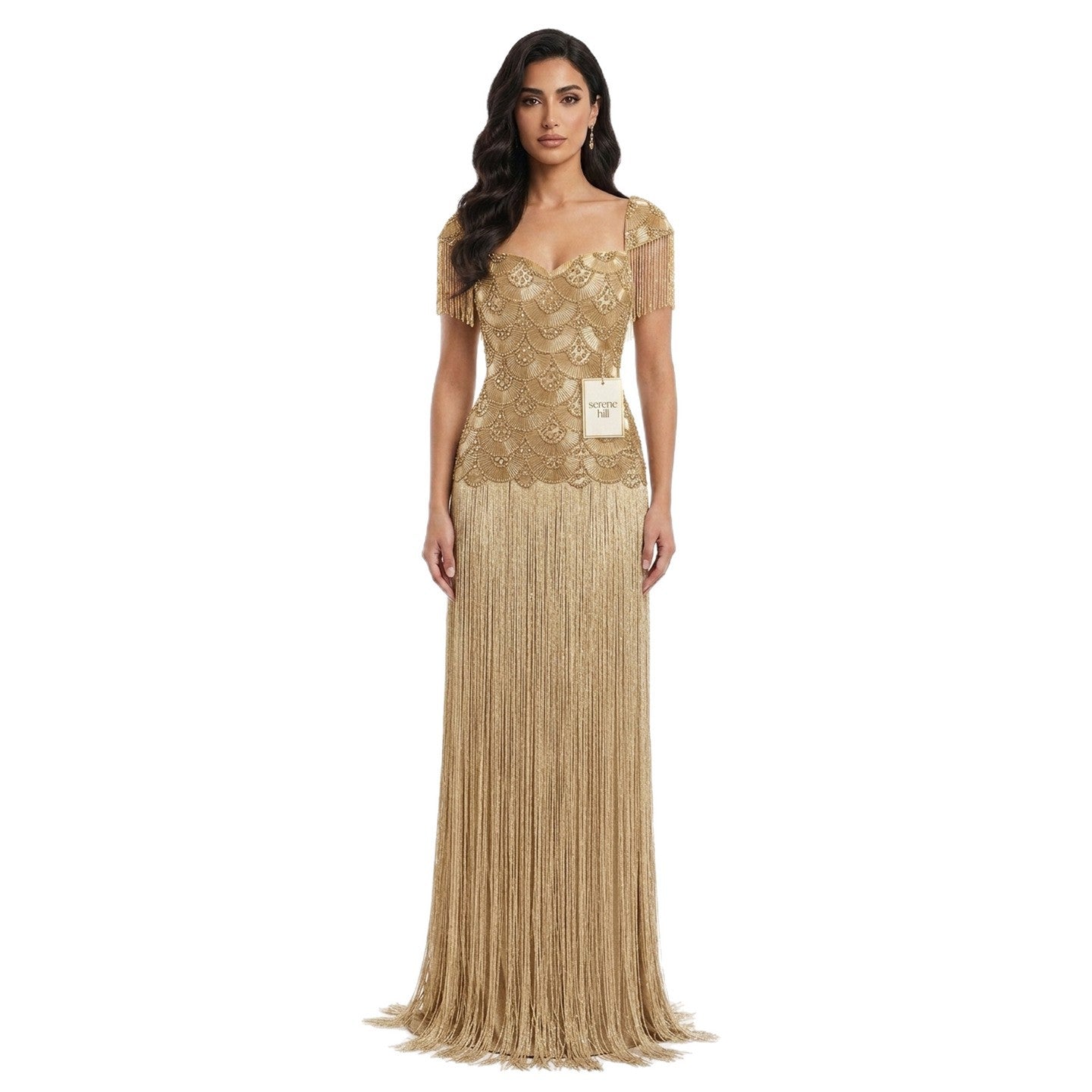 Luxury Gold Sweetheart Beaded Fringe Evening Gown LA73790