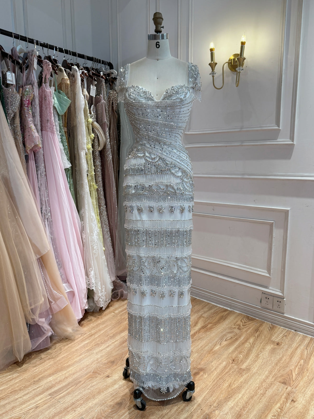 Luxury White Caramel Beaded Cap Sleeve Mermaid Dress LA73798