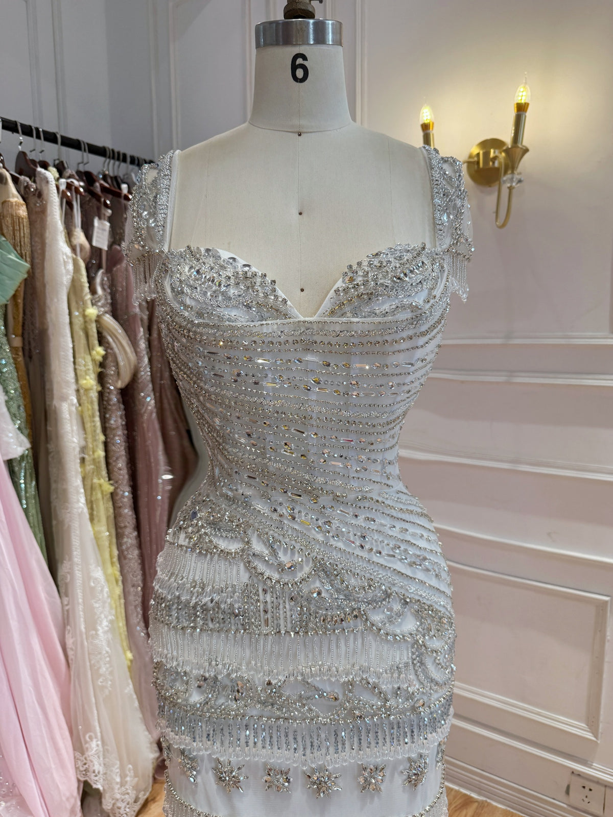 Luxury White Caramel Beaded Cap Sleeve Mermaid Dress LA73798