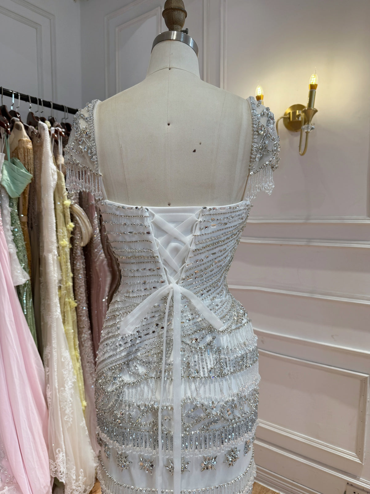 Luxury White Caramel Beaded Cap Sleeve Mermaid Dress LA73798