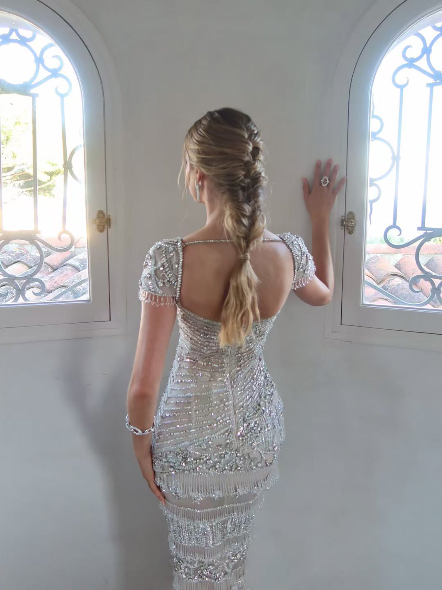 Luxury White Caramel Beaded Cap Sleeve Mermaid Dress LA73798