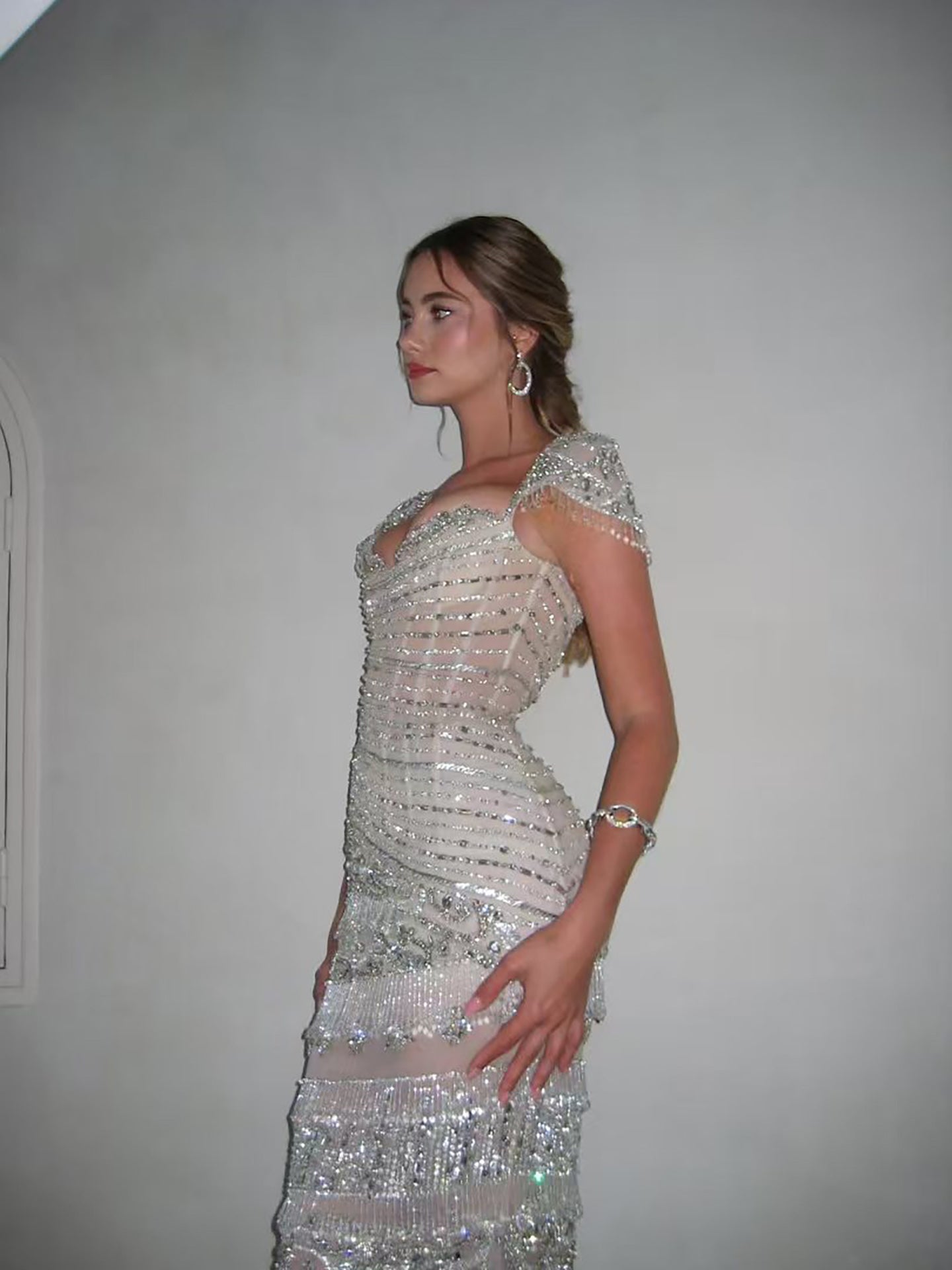 Luxury White Caramel Beaded Cap Sleeve Mermaid Dress LA73798