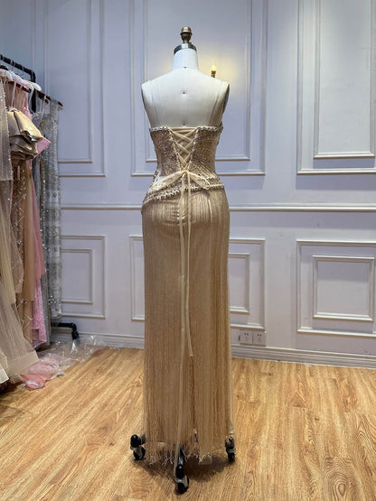 Luxury Tiffany Sweetheart Beaded Fringe Evening Dress LA73800