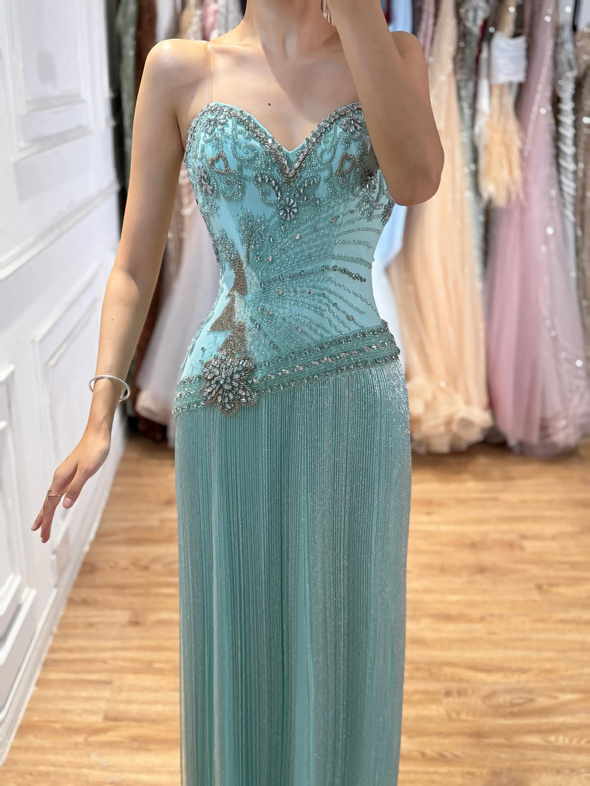 Luxury Tiffany Sweetheart Beaded Fringe Evening Dress LA73800