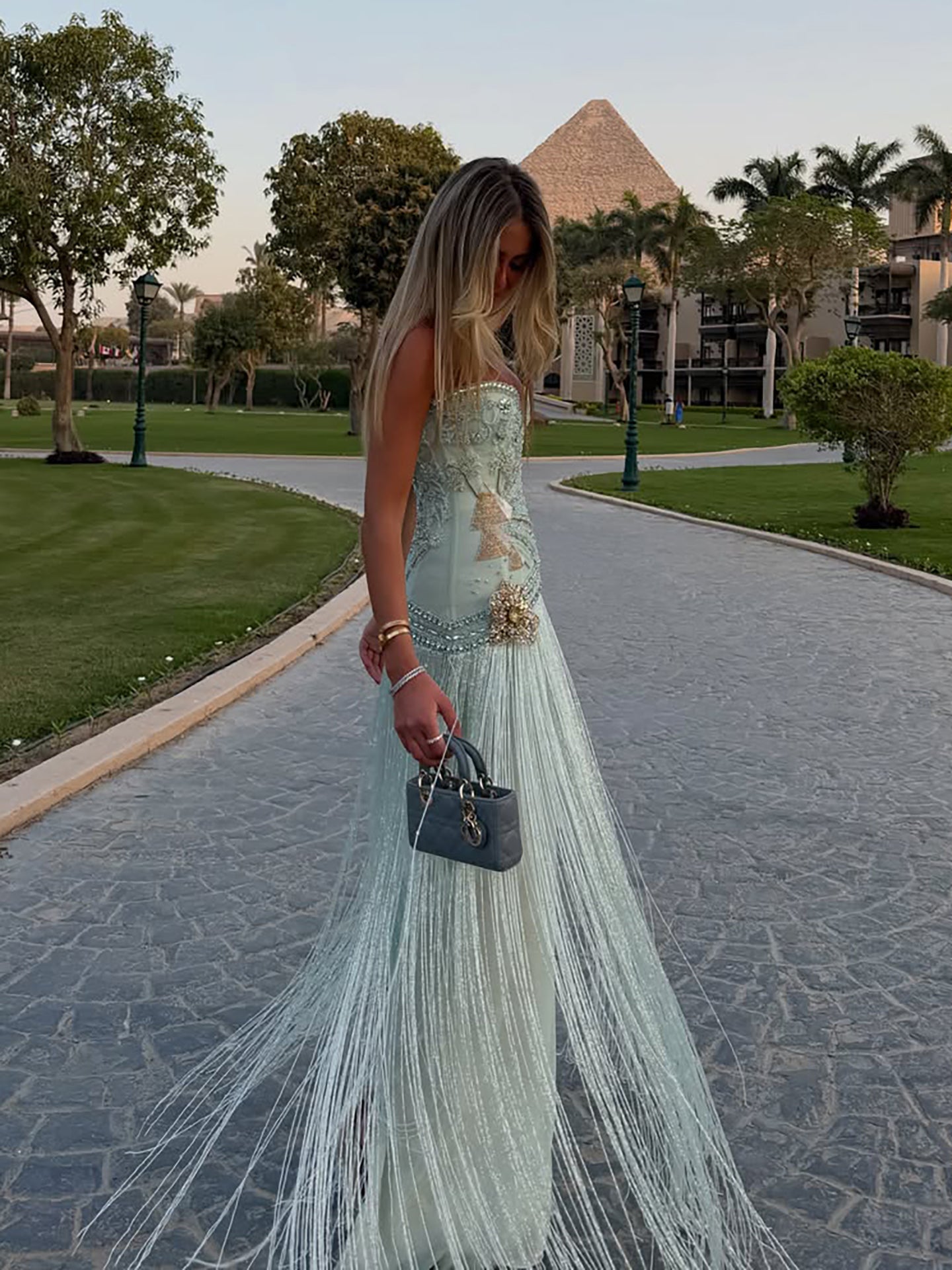 Luxury Sage Green Sweetheart Beaded Fringe Evening Dress LA73800