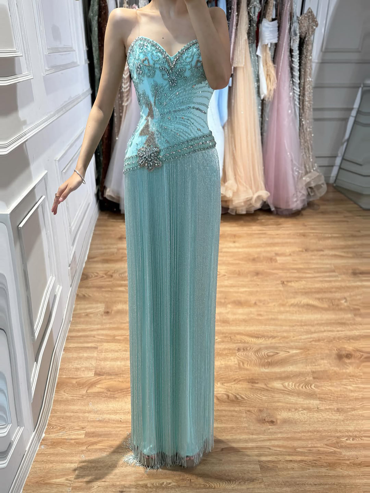 Luxury Tiffany Sweetheart Beaded Fringe Evening Dress LA73800